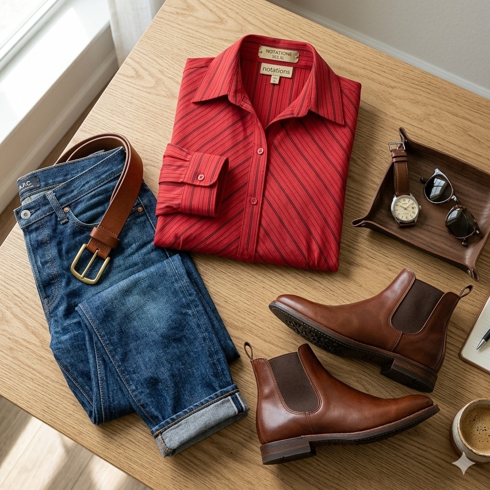 Notations Vibrant Red Top with Stripes - Picture 2 of 12
